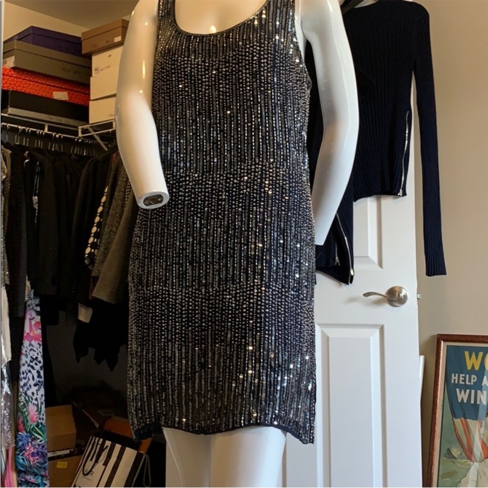 Haute Hippie Silk Sequin Beaded Dress M NWT Navy Blue Flapper Shift Cockail - Picture 2 of 15